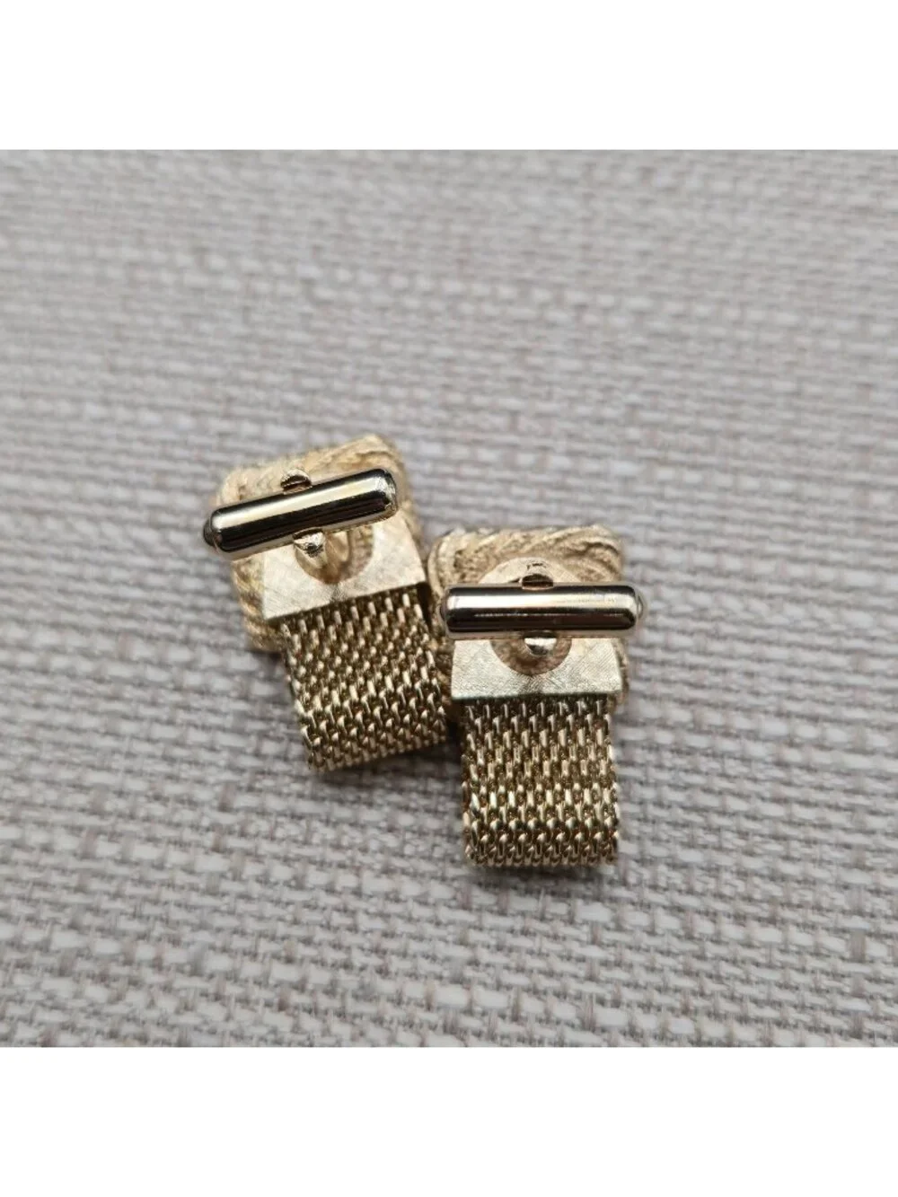 Vintage Mesh Wrap Cufflinks, Faux Jade Green Stone Square Men's Gift A8139